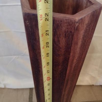 Vintage Hexagonal Wood Floor Vase