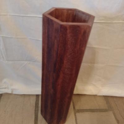 Vintage Hexagonal Wood Floor Vase