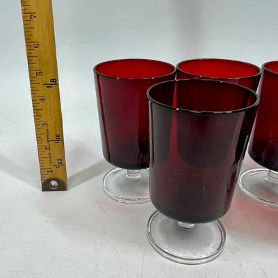Set of 6 Ruby Red Stemmed Drinking Glasses