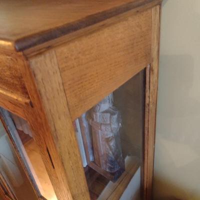 Vintage Oak Finish Display Cabinet with Glass Shelves (No Contents)