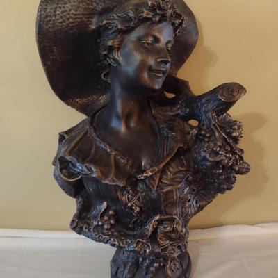 Vintage Bronze Metal Bust 'Lady of the Grape' Lapini Reproduction