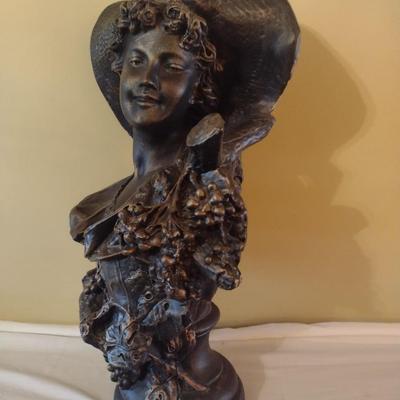 Vintage Bronze Metal Bust 'Lady of the Grape' Lapini Reproduction