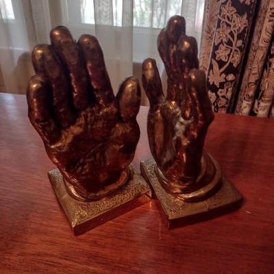 Vintage Prayer Hands Metal Cast Book Ends