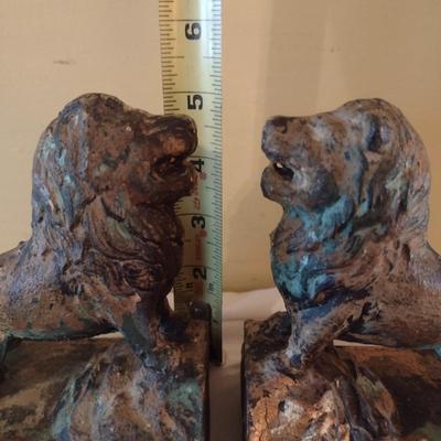 Cast Metal Brass Finish with Patina Accent Lion Bookends