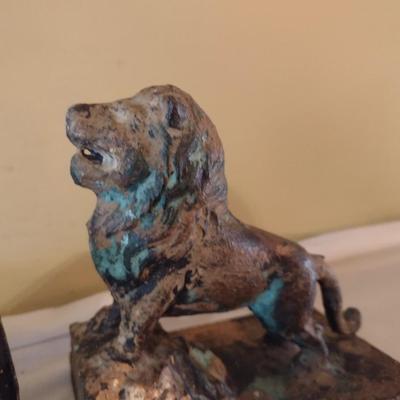 Cast Metal Brass Finish with Patina Accent Lion Bookends