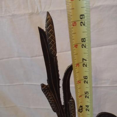 Vintage Brass Heron on Metal Cattails Backdrop Floor Statue Home Decor