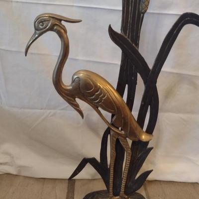 Vintage Brass Heron on Metal Cattails Backdrop Floor Statue Home Decor
