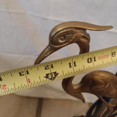 Vintage Brass Heron on Metal Cattails Backdrop Floor Statue Home Decor