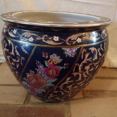 Ceramic Fishbowl Dark Blue Planter Pot