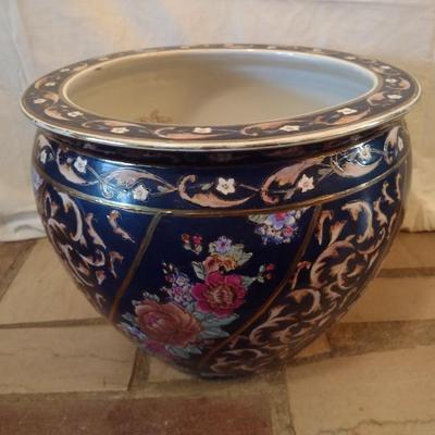 Ceramic Fishbowl Dark Blue Planter Pot