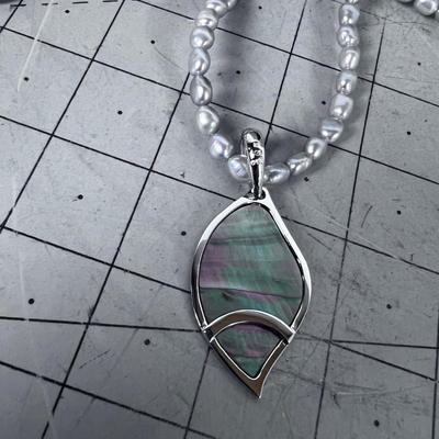 Gorgeous, Gray Fresh water Pearl and Abalone Mother of Pearl Pendant
