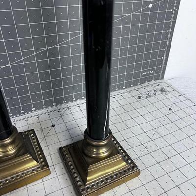 Brass & Marble Candle Sticks. Black and Brass