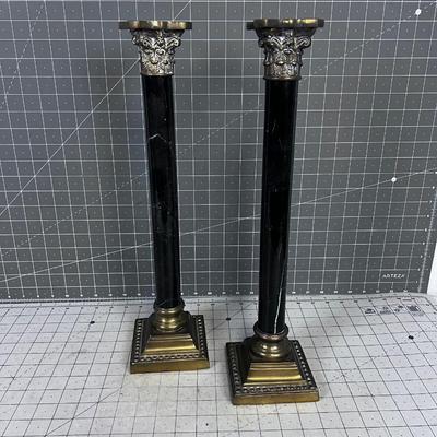 Brass & Marble Candle Sticks. Black and Brass