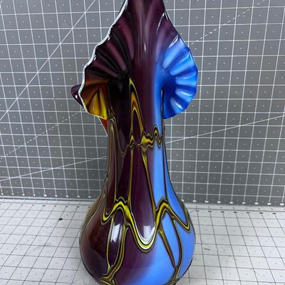 Hand Blown Cased Glass of a Jack in the Pulpit Vase Signed by E. Zareh & Essie Laijan