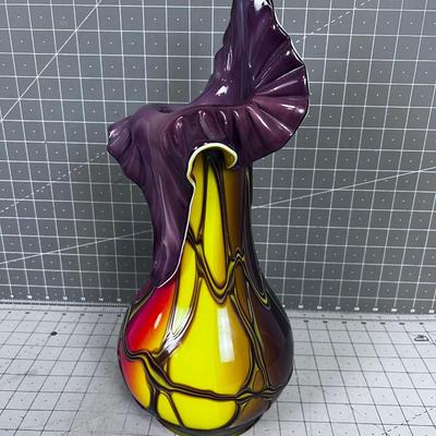 Hand Blown Cased Glass of a Jack in the Pulpit Vase Signed by E. Zareh & Essie Laijan