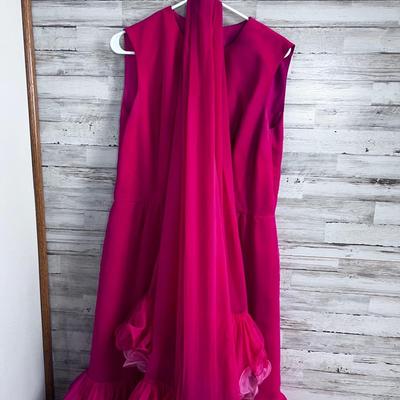 VINTAGE!  MISS ELLIETTE Fuchsia Pink Chiffon Party DRESS with Sash
