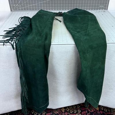 GREEN Suede Fringed CHAPS with Sterling Silver Buckle, for the Ladies. 