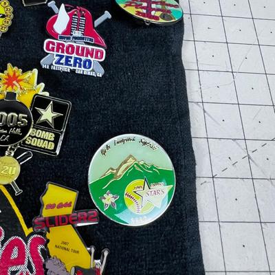 Triple Crown Park City World Series, Bar Towel Covered with Women's Fast Pitch Softball pins 