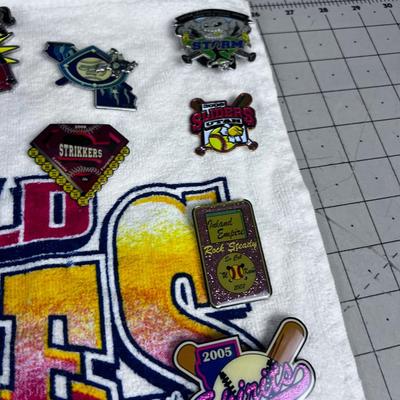 Triple Crown Park City World Series, Bar Towel Covered with Girls  Fast Pitch Softball pins 