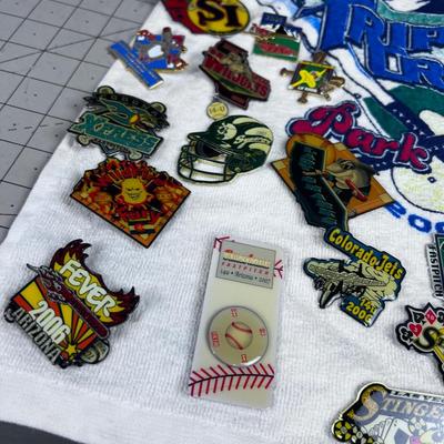 Triple 2005 Triple Crown Park City World Series Bar Towel Covered in Collector Pins. 