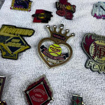 Just a towel of Pins from 2005,2006 and 2007 Women's Fast Pitch Softball. 
