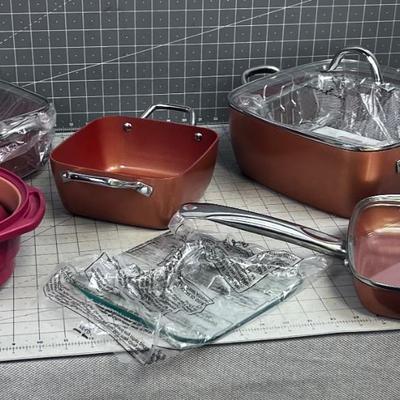 THIS IS A LOT FOR THE MONEY!!!! Copper Chef NEW Pan Set 4 Square Pans plus â€¦ NEW 