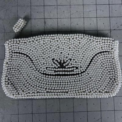 Vintage Small Pearl Beaded Clutch FANCY Circa 1950's 
