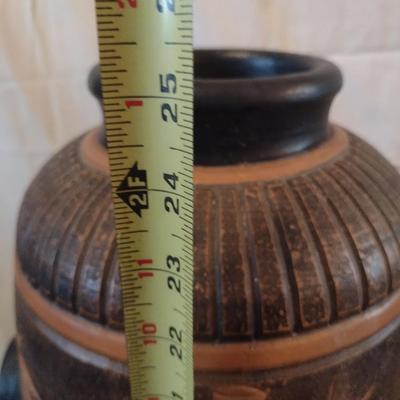 Pottery Floor Vase Detailed with Bamboo Plant