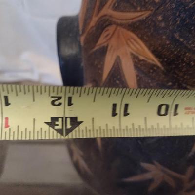 Pottery Floor Vase Detailed with Bamboo Plant