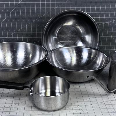 Stainless Steel 5 Pieces Bowls, Pitcher Etc. 