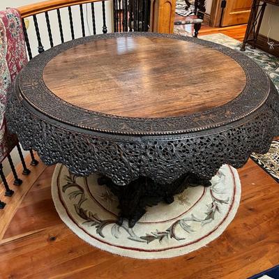 ANGLO - INDIAN Table WOW!!!Fine 19th Century Rosewood Intricately Carved Center Table Dragons Cranes~~