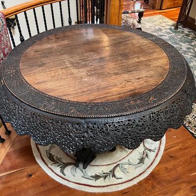 ANGLO - INDIAN Table WOW!!!Fine 19th Century Rosewood Intricately Carved Center Table Dragons Cranes~~
