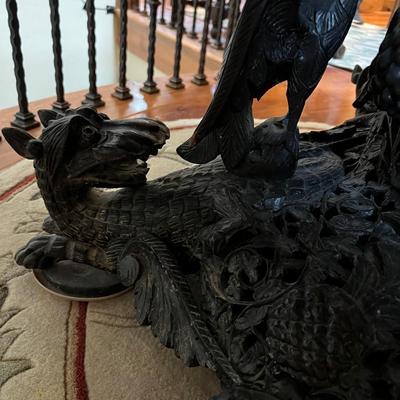 ANGLO - INDIAN Table WOW!!!Fine 19th Century Rosewood Intricately Carved Center Table Dragons Cranes~~