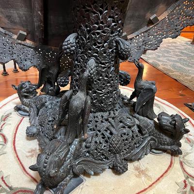ANGLO - INDIAN Table WOW!!!Fine 19th Century Rosewood Intricately Carved Center Table Dragons Cranes~~