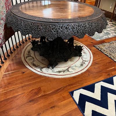 ANGLO - INDIAN Table WOW!!!Fine 19th Century Rosewood Intricately Carved Center Table Dragons Cranes~~