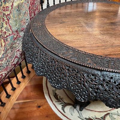 ANGLO - INDIAN Table WOW!!!Fine 19th Century Rosewood Intricately Carved Center Table Dragons Cranes~~