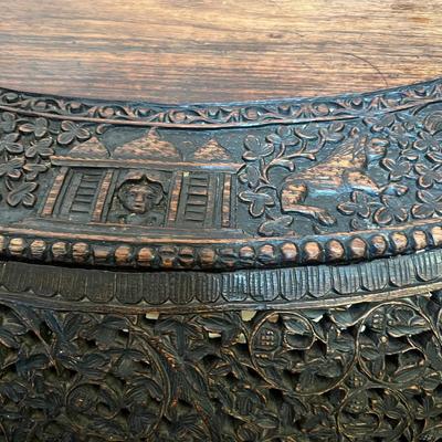 ANGLO - INDIAN Table WOW!!!Fine 19th Century Rosewood Intricately Carved Center Table Dragons Cranes~~