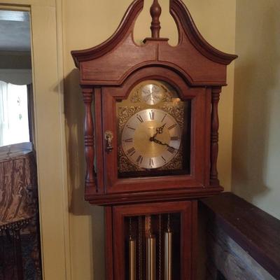Vintage Hermle Wood Case Grandfather Clock Weight Driven with Pendulum