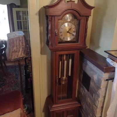 Vintage Hermle Wood Case Grandfather Clock Weight Driven with Pendulum