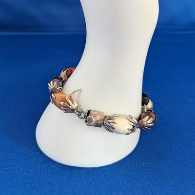 Vintage Bracelet Sterling Silver and Natural stones set in "Hands"
