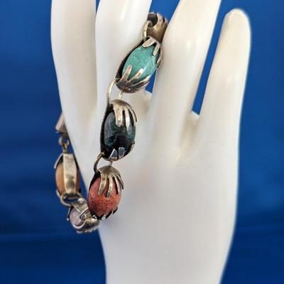 Vintage Bracelet Sterling Silver and Natural stones set in "Hands"