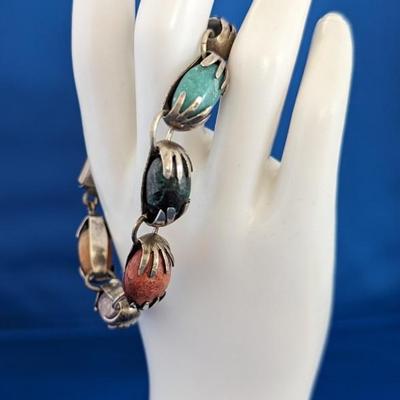 Vintage Bracelet Sterling Silver and Natural stones set in 