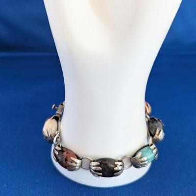 Vintage Bracelet Sterling Silver and Natural stones set in "Hands"