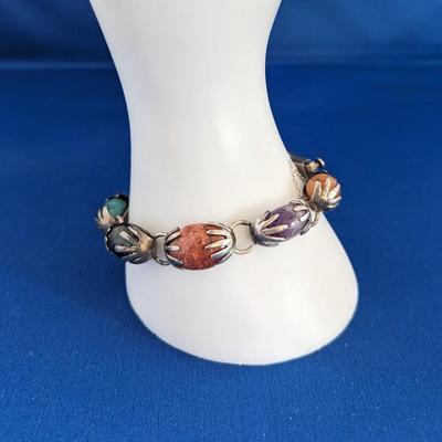 Vintage Bracelet Sterling Silver and Natural stones set in "Hands"
