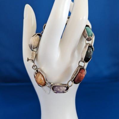 Vintage Bracelet Sterling Silver and Natural stones set in "Hands"