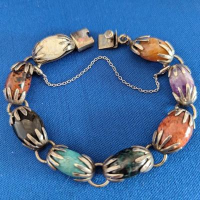 Vintage Bracelet Sterling Silver and Natural stones set in "Hands"