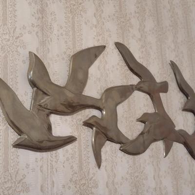 Pair of Vintage Brass Birds in Flight Wall Decor