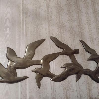 Pair of Vintage Brass Birds in Flight Wall Decor