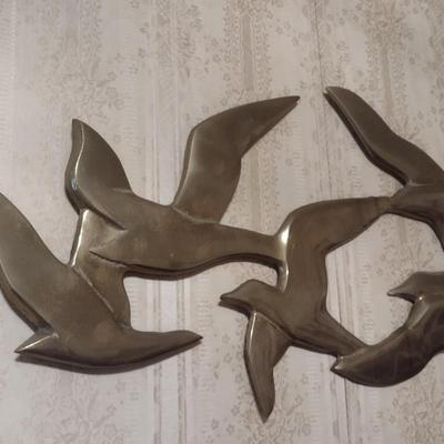 Pair of Vintage Brass Birds in Flight Wall Decor