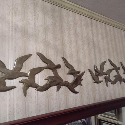 Pair of Vintage Brass Birds in Flight Wall Decor